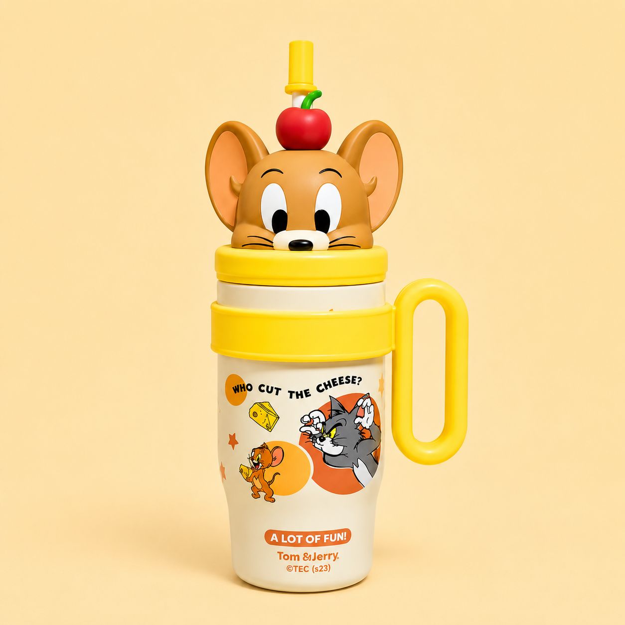 Tom & Jerry Cartoon Fun Tumbler with Handle, Straw Lid & 3D Character Top