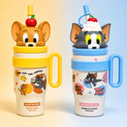 Tom & Jerry Cartoon Fun Tumbler with Handle, Straw Lid & 3D Character Top