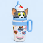 Tom & Jerry Cartoon Fun Tumbler with Handle, Straw Lid & 3D Character Top