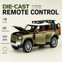 Defender Style 1:22 Die-Cast RC SUV Model with Lights, Openable Doors & Roof Rack