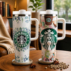Starbucks Coffee Theme 40oz Insulated Tumbler with Handle, Lid & Stainless Steel Body