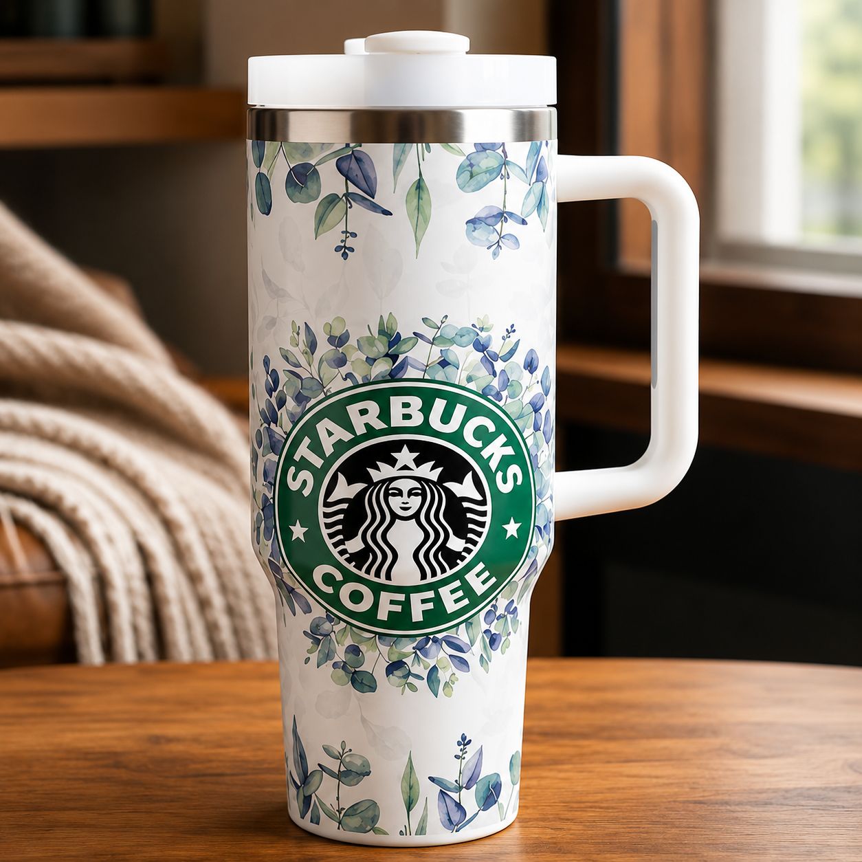Starbucks Coffee Theme 40oz Insulated Tumbler with Handle, Lid & Stainless Steel Body