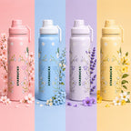 Starbucks Style Floral Stainless Steel Water Bottle for Women, School, Office & Travel