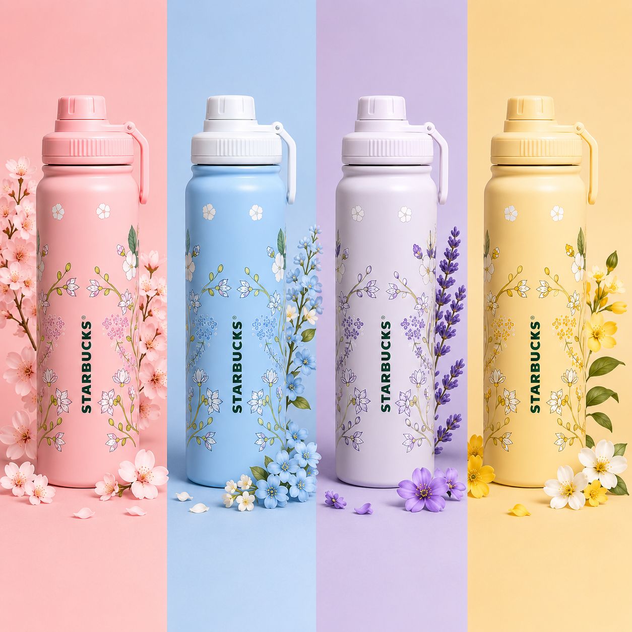 Starbucks Style Floral Stainless Steel Water Bottle for Women, School, Office & Travel