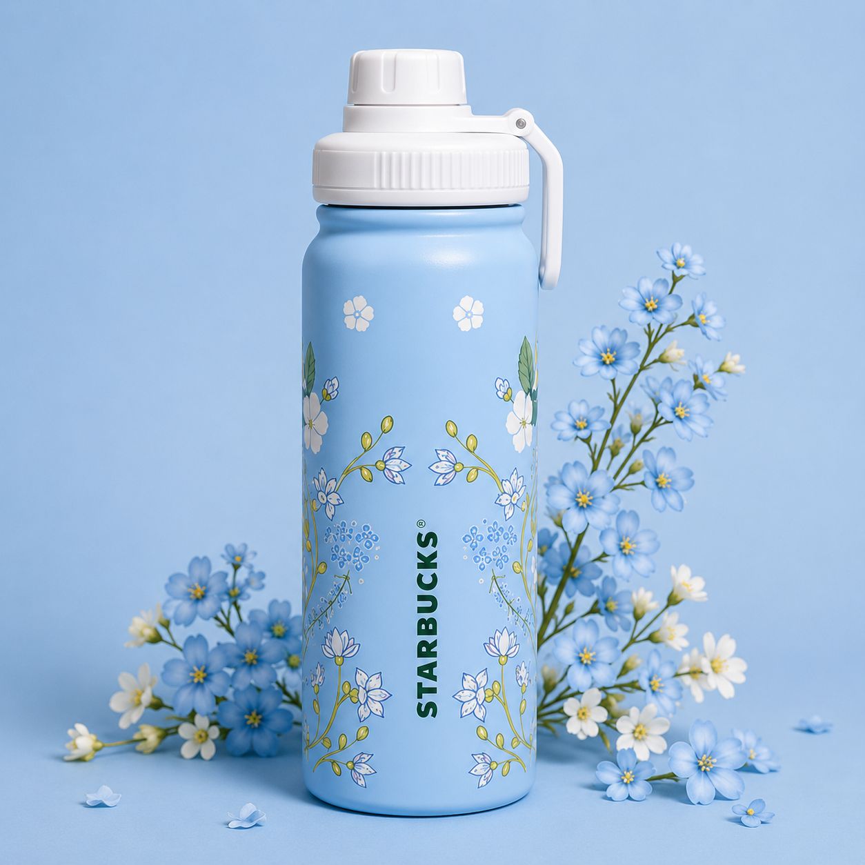 Starbucks Style Floral Stainless Steel Water Bottle for Women, School, Office & Travel
