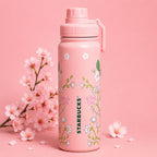 Starbucks Style Floral Stainless Steel Water Bottle for Women, School, Office & Travel