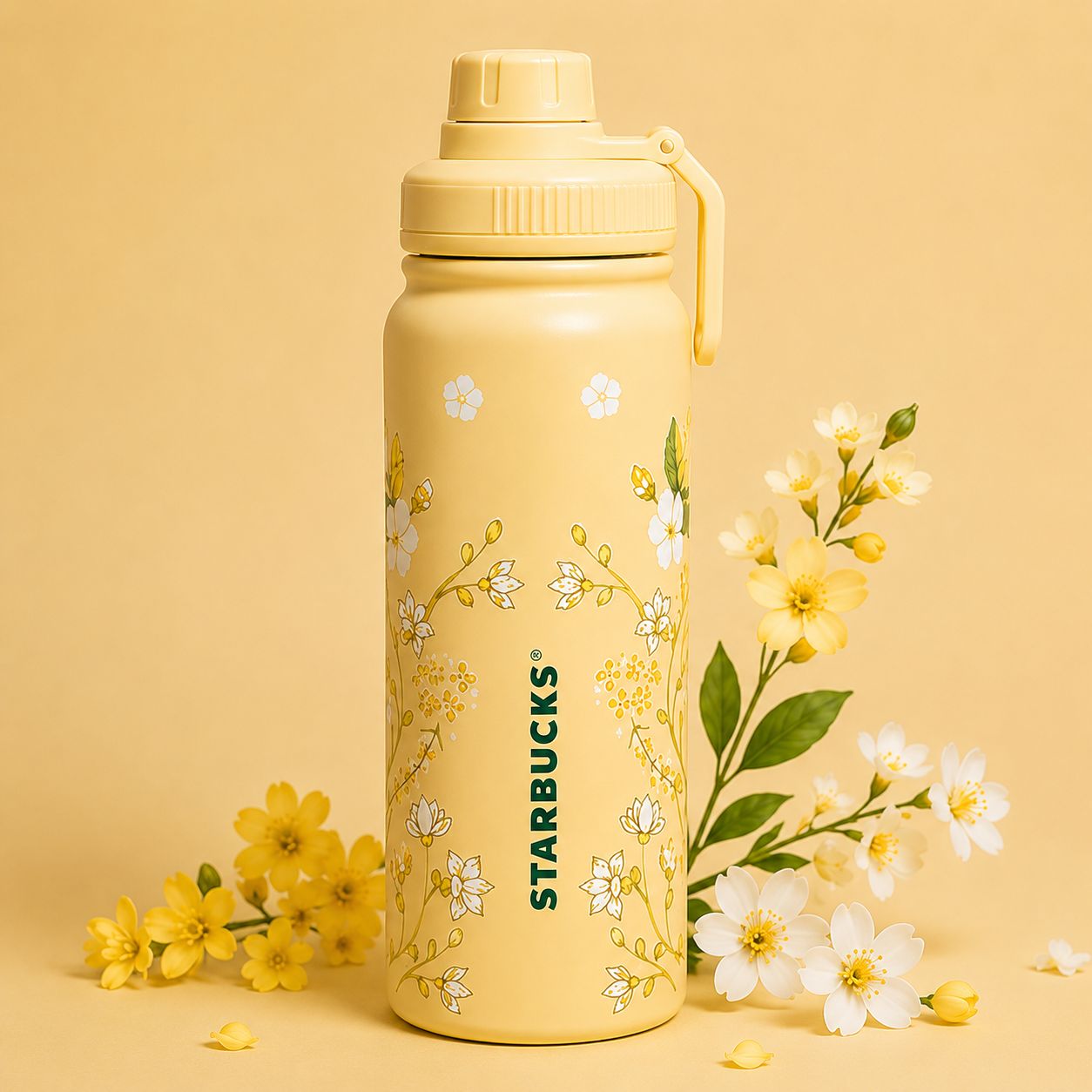 Starbucks Style Floral Stainless Steel Water Bottle for Women, School, Office & Travel