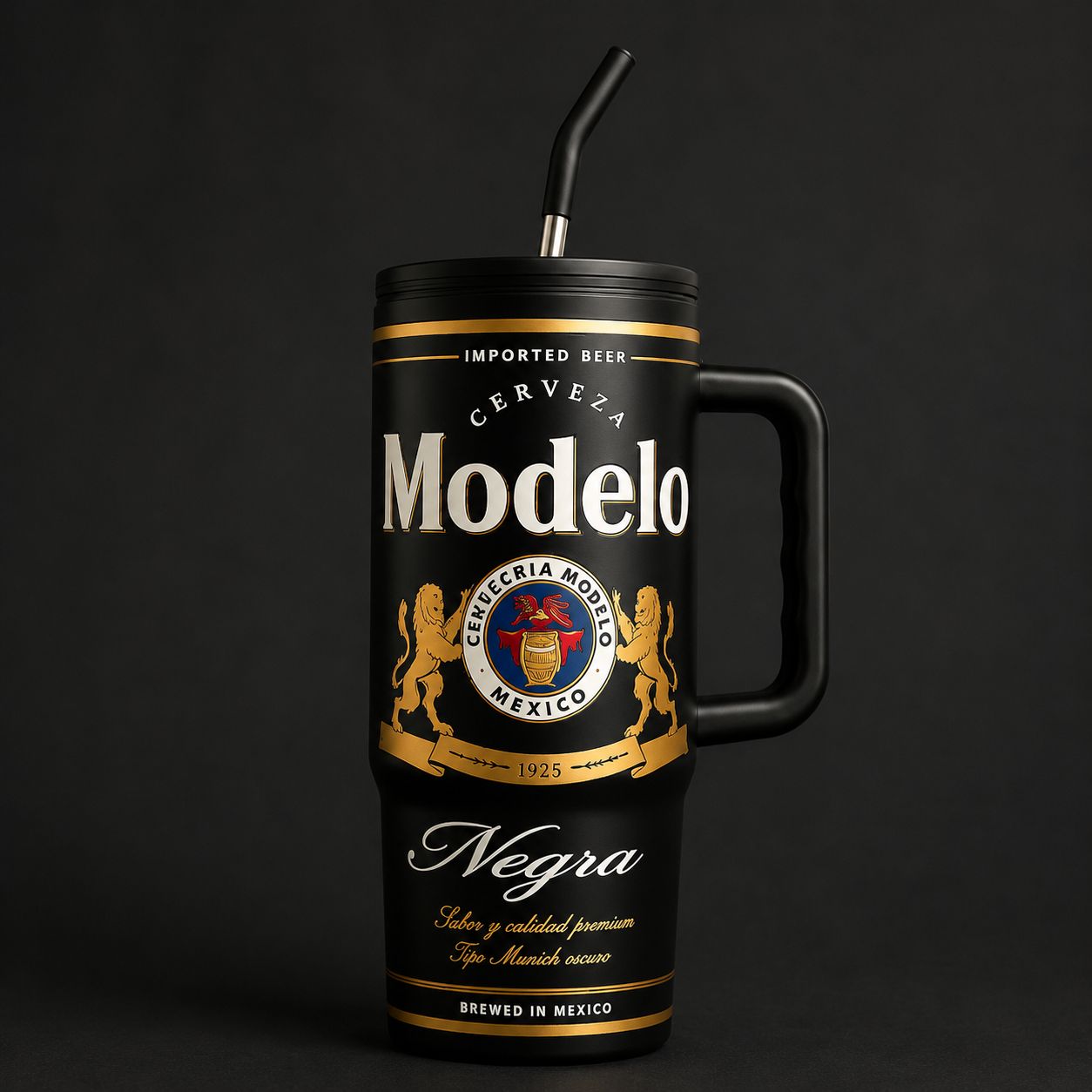 600ML Beer Can Style Tumbler with Handle & Straw – Premium Travel Mug for Cold Drinks