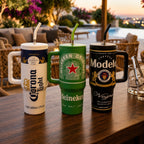 600ML Beer Can Style Tumbler with Handle & Straw – Premium Travel Mug for Cold Drinks