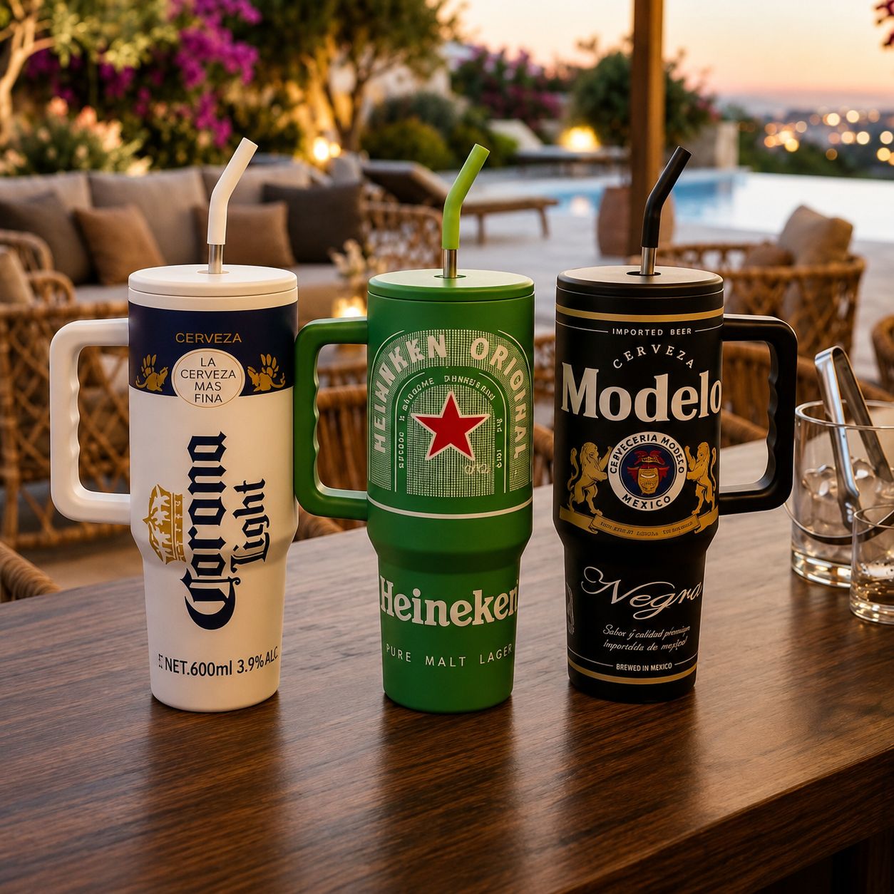 600ML Beer Can Style Tumbler with Handle & Straw – Premium Travel Mug for Cold Drinks