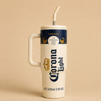 600ML Beer Can Style Tumbler with Handle & Straw – Premium Travel Mug for Cold Drinks