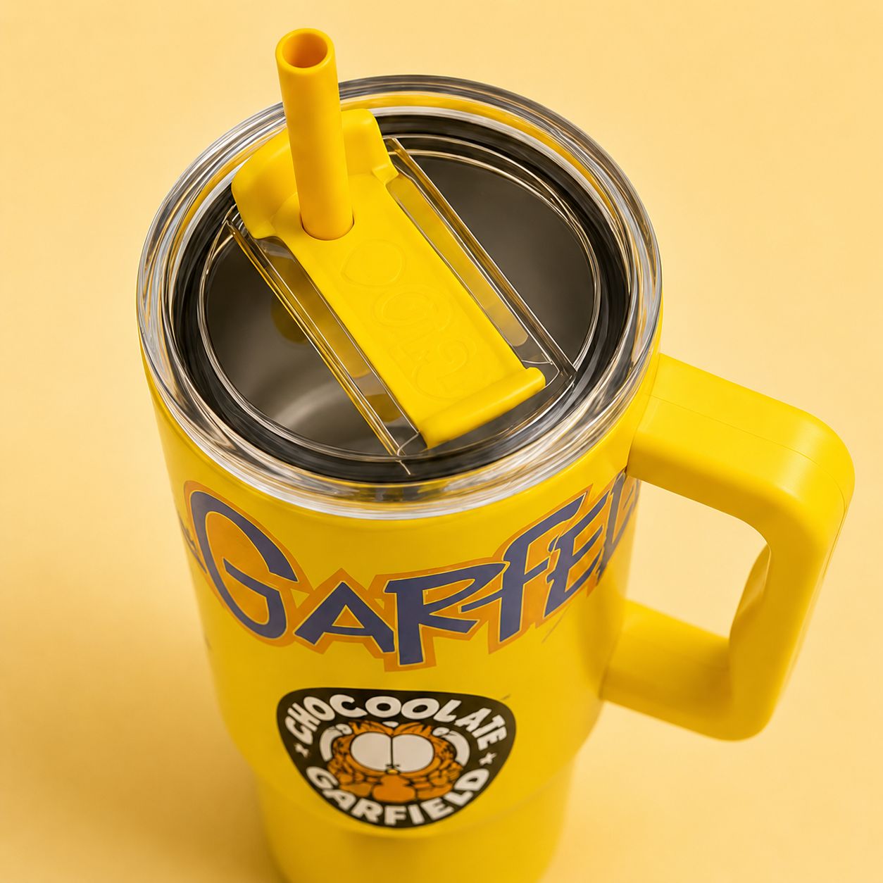 Garfield Yellow Stainless Steel Tumbler with Handle & Straw Lid