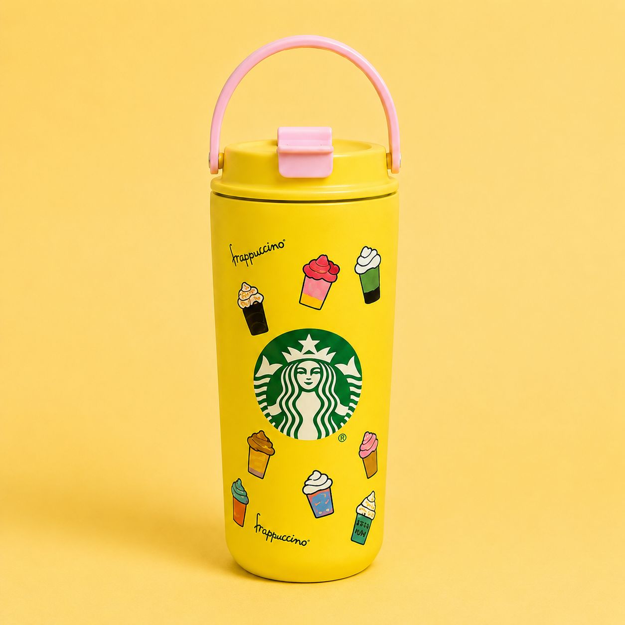 Café Style Travel Tumbler with Handle & Straw – Cute Coffee Print Bottle for Office, College & Travel