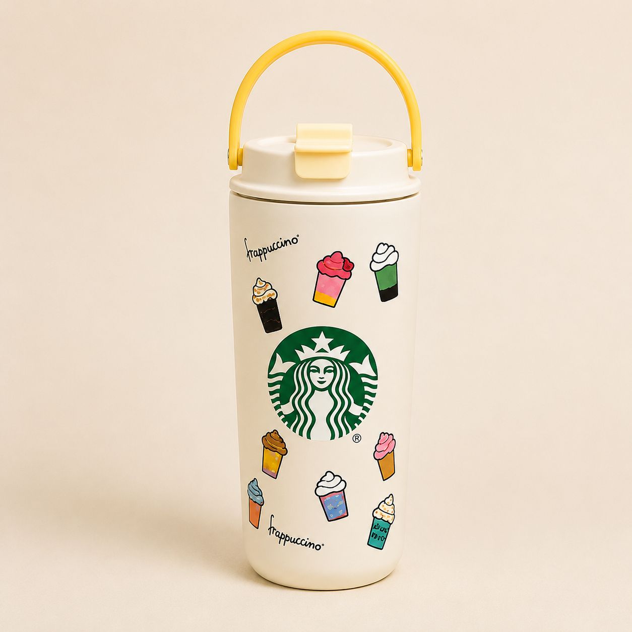 Café Style Travel Tumbler with Handle & Straw – Cute Coffee Print Bottle for Office, College & Travel