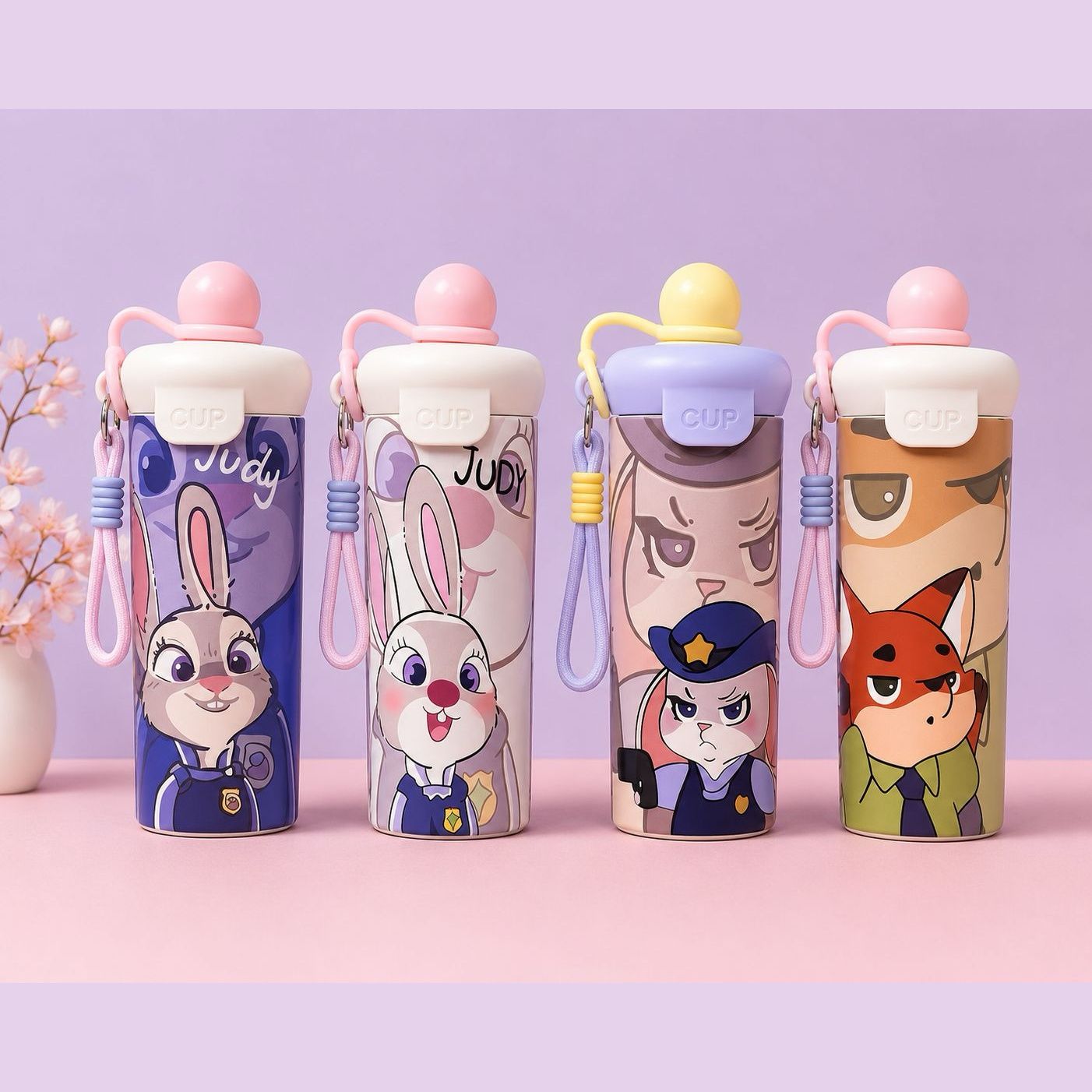 Cute Cartoon Kids Straw Water Bottle with Wrist Strap – Portable School Sipper Bottle