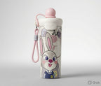 Cute Cartoon Kids Straw Water Bottle with Wrist Strap – Portable School Sipper Bottle