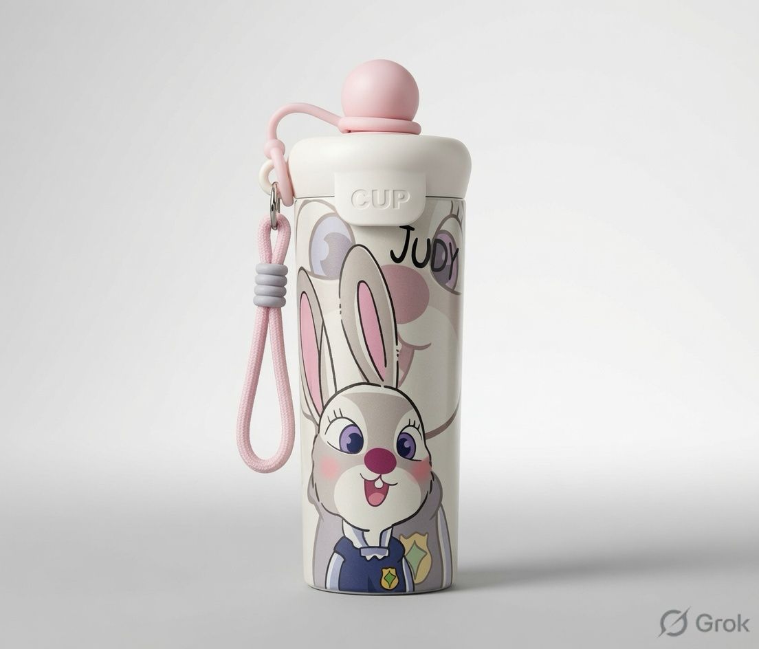 Cute Cartoon Kids Straw Water Bottle with Wrist Strap – Portable School Sipper Bottle