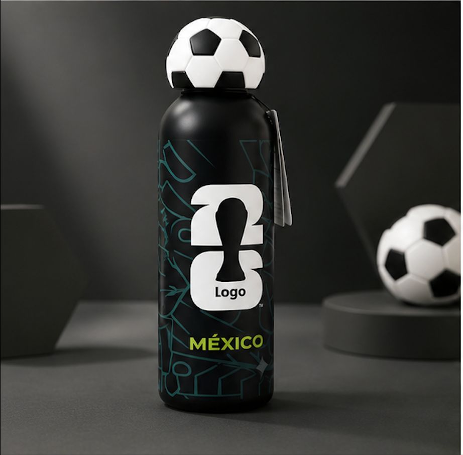Football Theme Kids Water Bottle with 3D Soccer Ball Cap