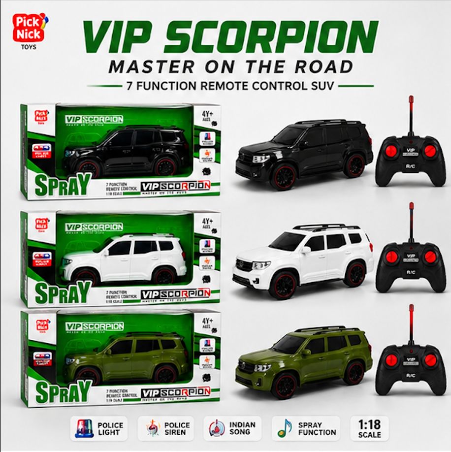 VIP Scorpion 1:18 Scale 7 Function Remote Control SUV with Police Light, Siren, Music & Spray Function