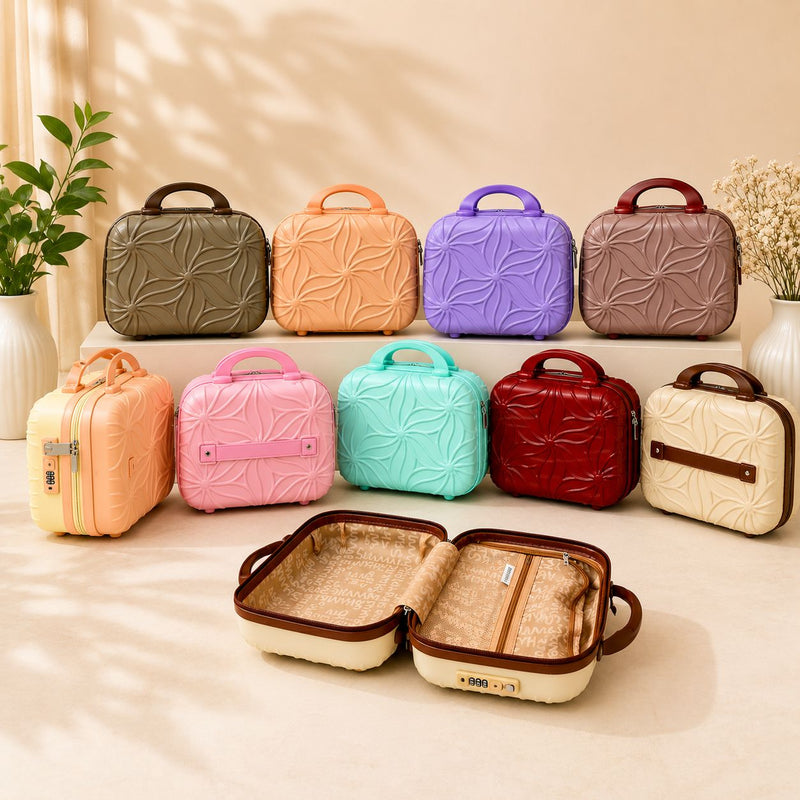 Floral Pattern Hard Shell Vanity Case with Carry Handle