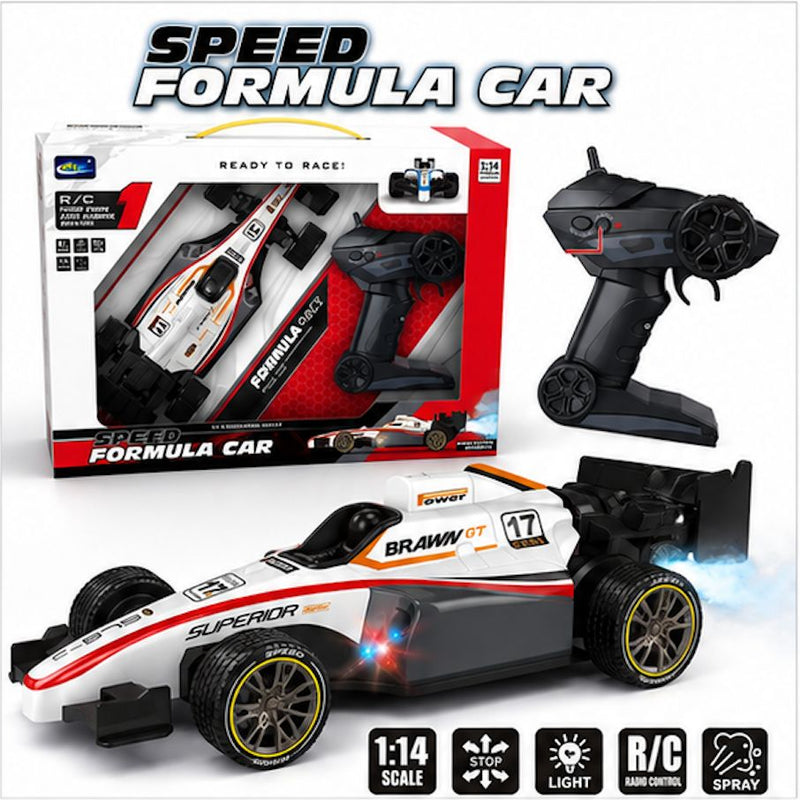 1:14 Scale Speed Formula RC Car with Spray Function & LED Lights