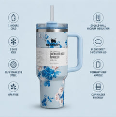40oz Floral Insulated Quencher Tumbler with Handle & Straw