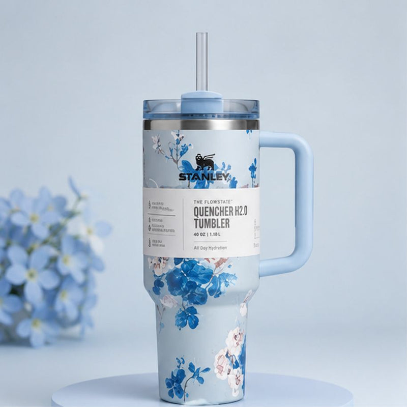 40oz Floral Insulated Quencher Tumbler with Handle & Straw