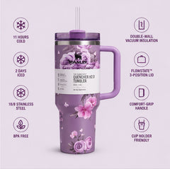 40oz Floral Insulated Quencher Tumbler with Handle & Straw
