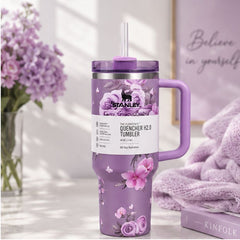 40oz Floral Insulated Quencher Tumbler with Handle & Straw