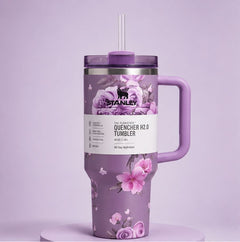 40oz Floral Insulated Quencher Tumbler with Handle & Straw