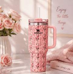 40oz Floral Insulated Quencher Tumbler with Handle & Straw