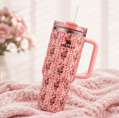 40oz Floral Insulated Quencher Tumbler with Handle & Straw