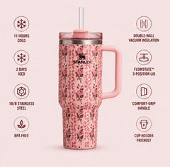 40oz Floral Insulated Quencher Tumbler with Handle & Straw