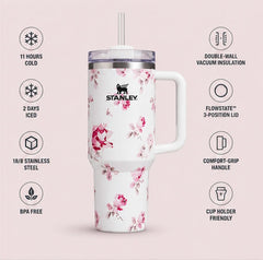 40oz Floral Insulated Quencher Tumbler with Handle & Straw