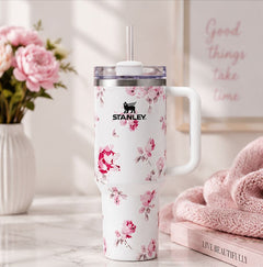 40oz Floral Insulated Quencher Tumbler with Handle & Straw