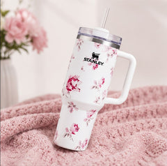40oz Floral Insulated Quencher Tumbler with Handle & Straw