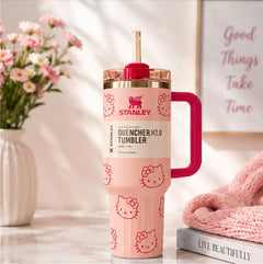 40oz Floral Insulated Quencher Tumbler with Handle & Straw