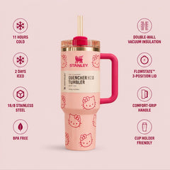 40oz Floral Insulated Quencher Tumbler with Handle & Straw