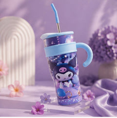 Cute Cartoon Straw Tumbler with Handle for Kids