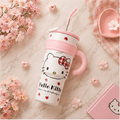 Cute Cartoon Straw Tumbler with Handle for Kids