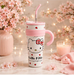 Cute Cartoon Straw Tumbler with Handle for Kids