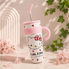 Cute Cartoon Straw Tumbler with Handle for Kids