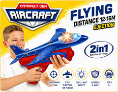 2-in-1 Airplane Launcher Toy for Kids – Flying Aircraft Catapult Toy with Light Effect, 12–16M Range, Ages 3+