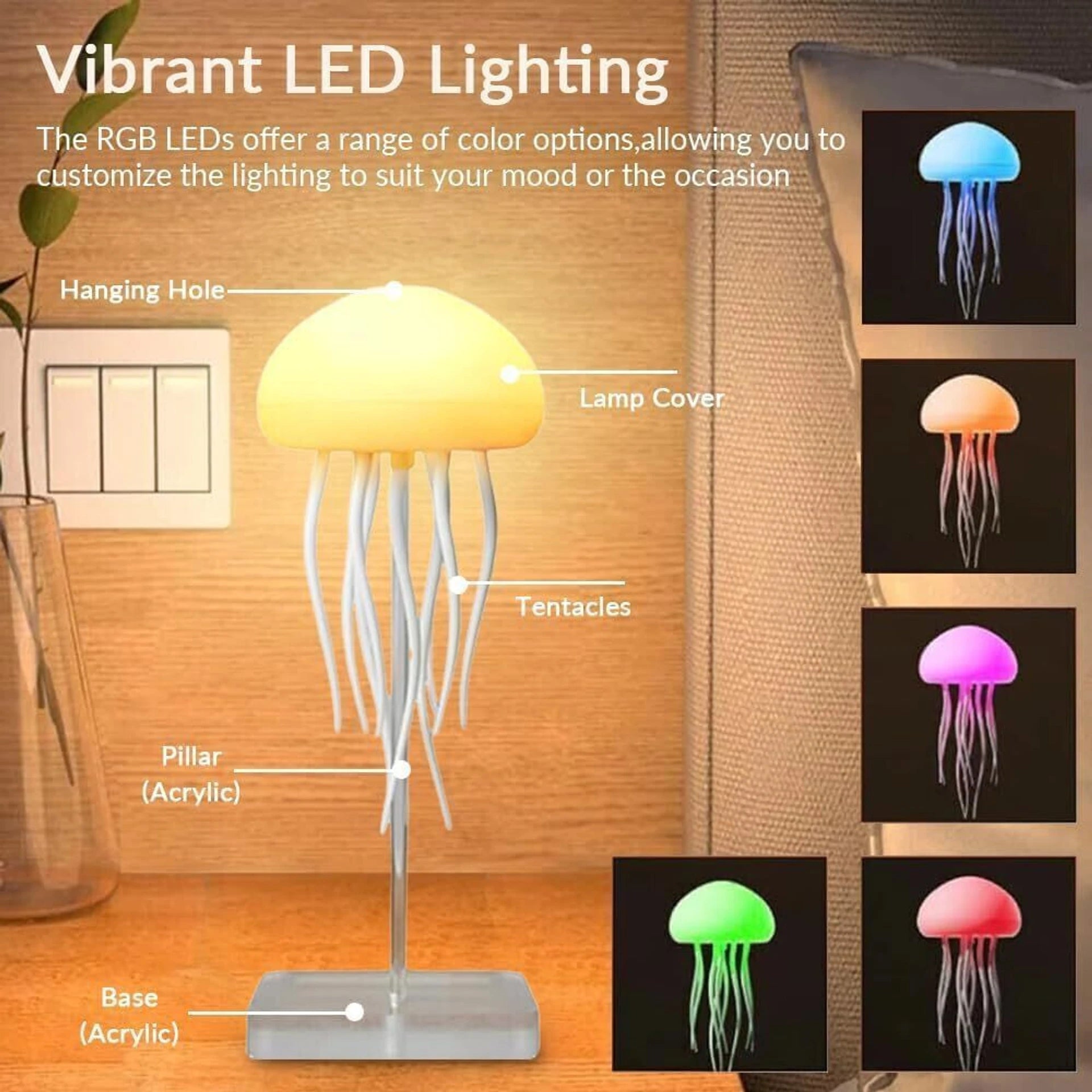 Jellyfish Lamp With Moving Tentacles & Base, 72 Gradient Rgb Colors Table Lamp