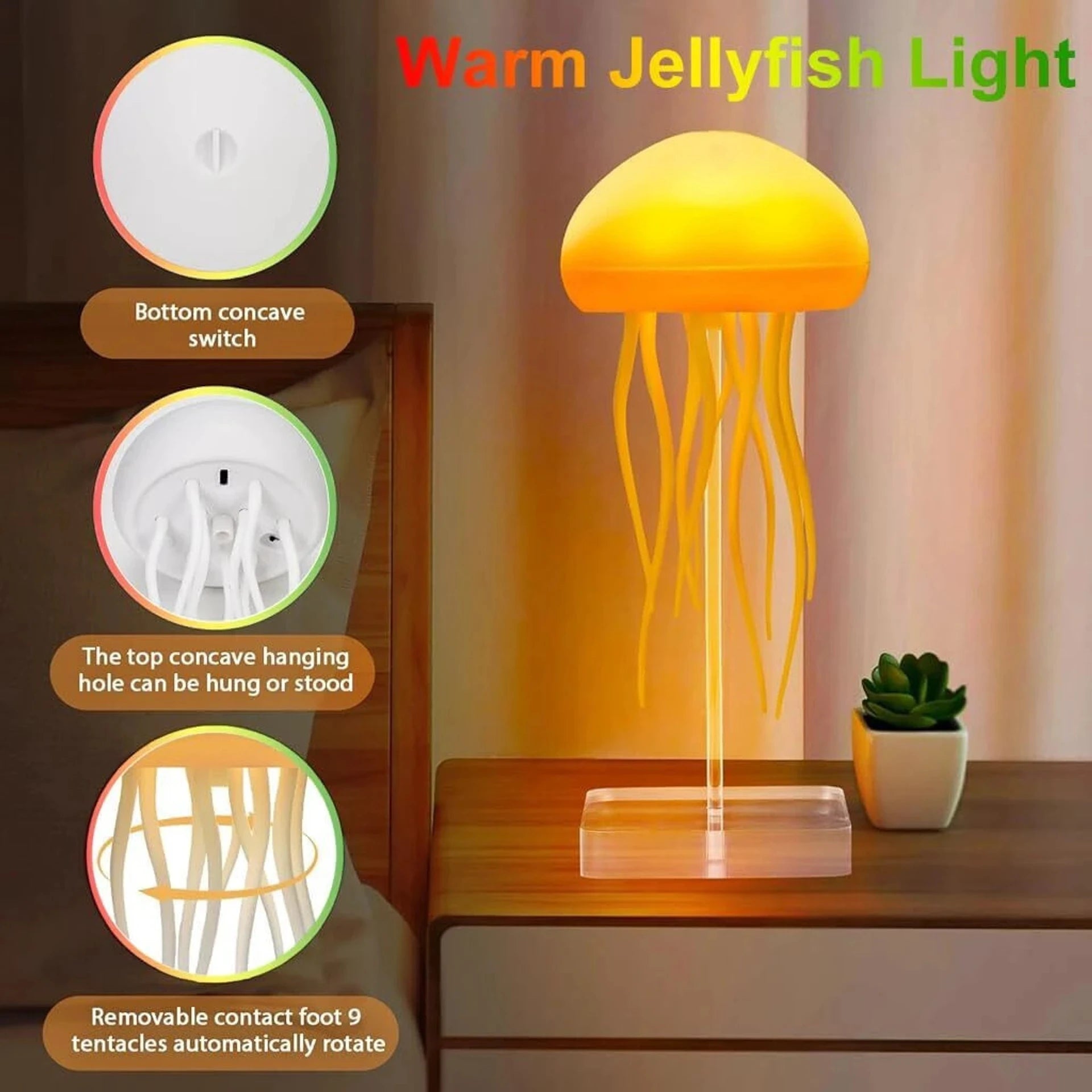 Jellyfish Lamp With Moving Tentacles & Base, 72 Gradient Rgb Colors Table Lamp